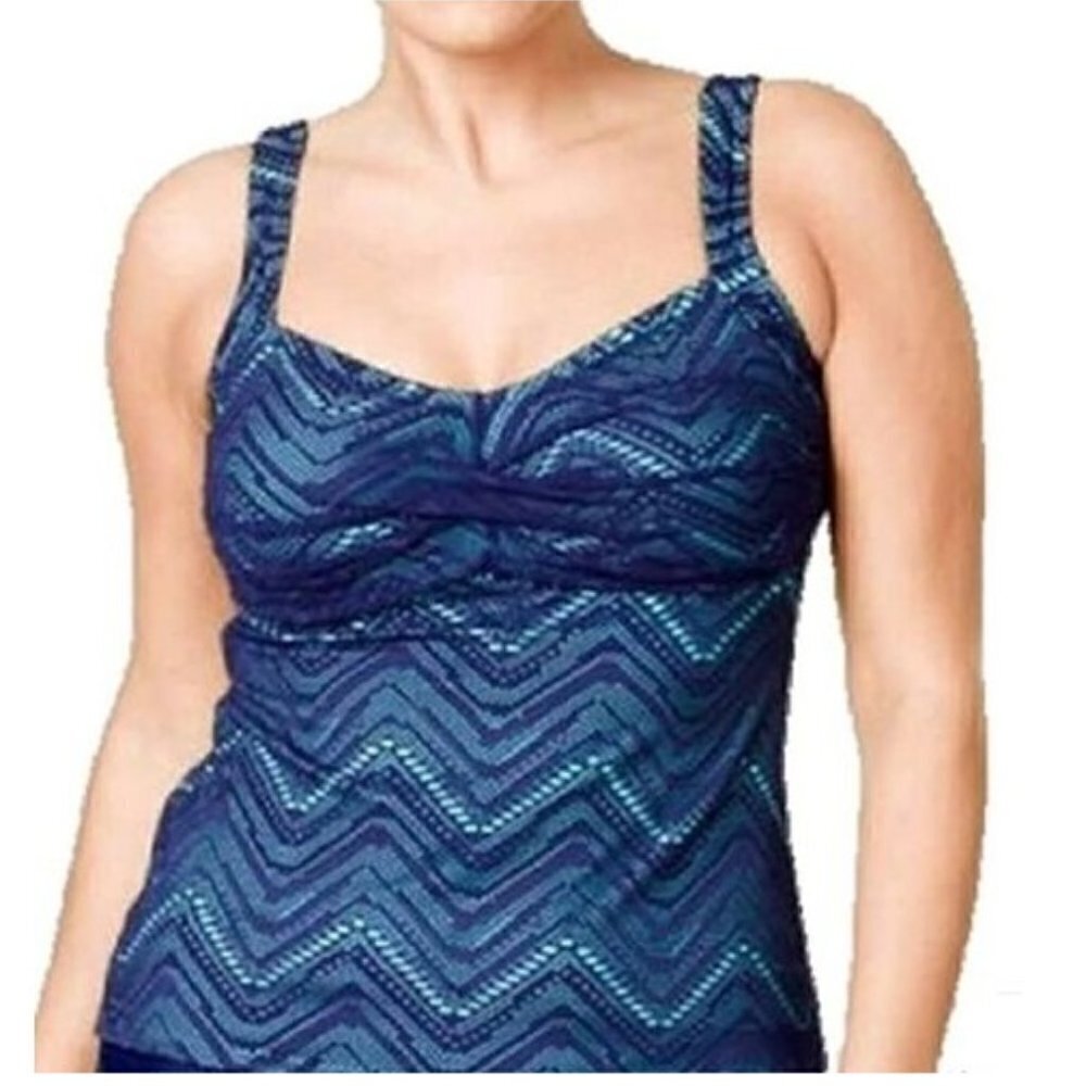 Island Escape Women's Swimsuit Top Size 14 Twist Bandini Crochet Navy Aqua NWT